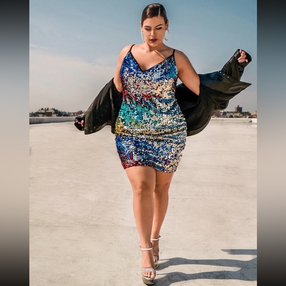 SHEIN CURVE+ Plus Colorblock Sequin Bodycon Party Glam Dress NWT